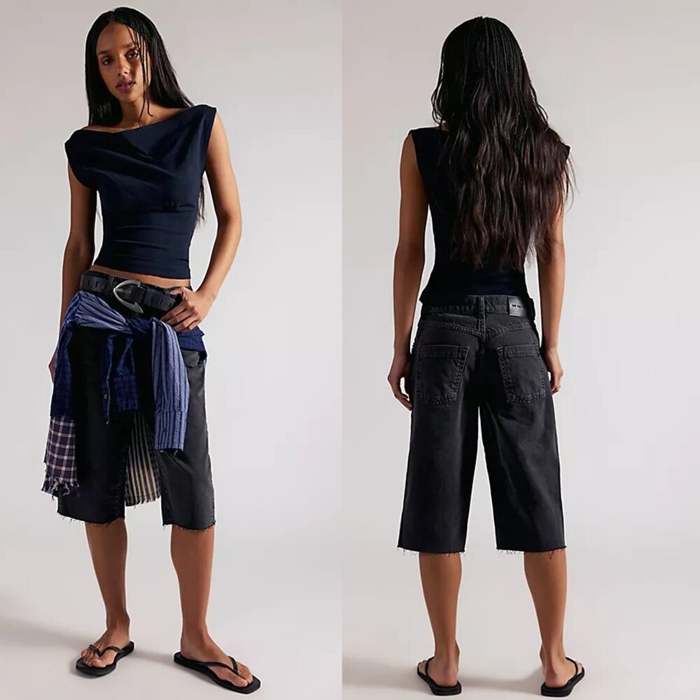 NWT New Free People We The Free Relaxed Capri In Rocksteady Jeans Size 25